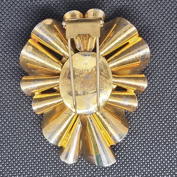 Vintage Black Cameo Gold Vermeil Bow Brooch Clip – Chic Retro Accessory - Picture 3 of 10